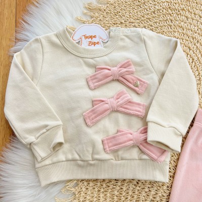 Conj. Casaco 3 Laços e Calça Legging em Plush - Areia e Rose